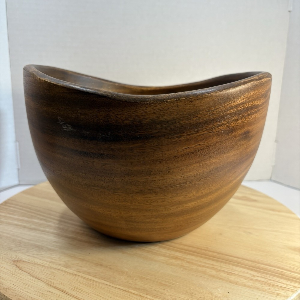 Handcrafted Wooden Bowl Decorative Serving Bowl Brown Natural Wood Grain 10in